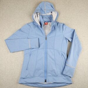 Puma Womens Light Blue DryCELL Hooded Zip Up Athletic Jacket Size M